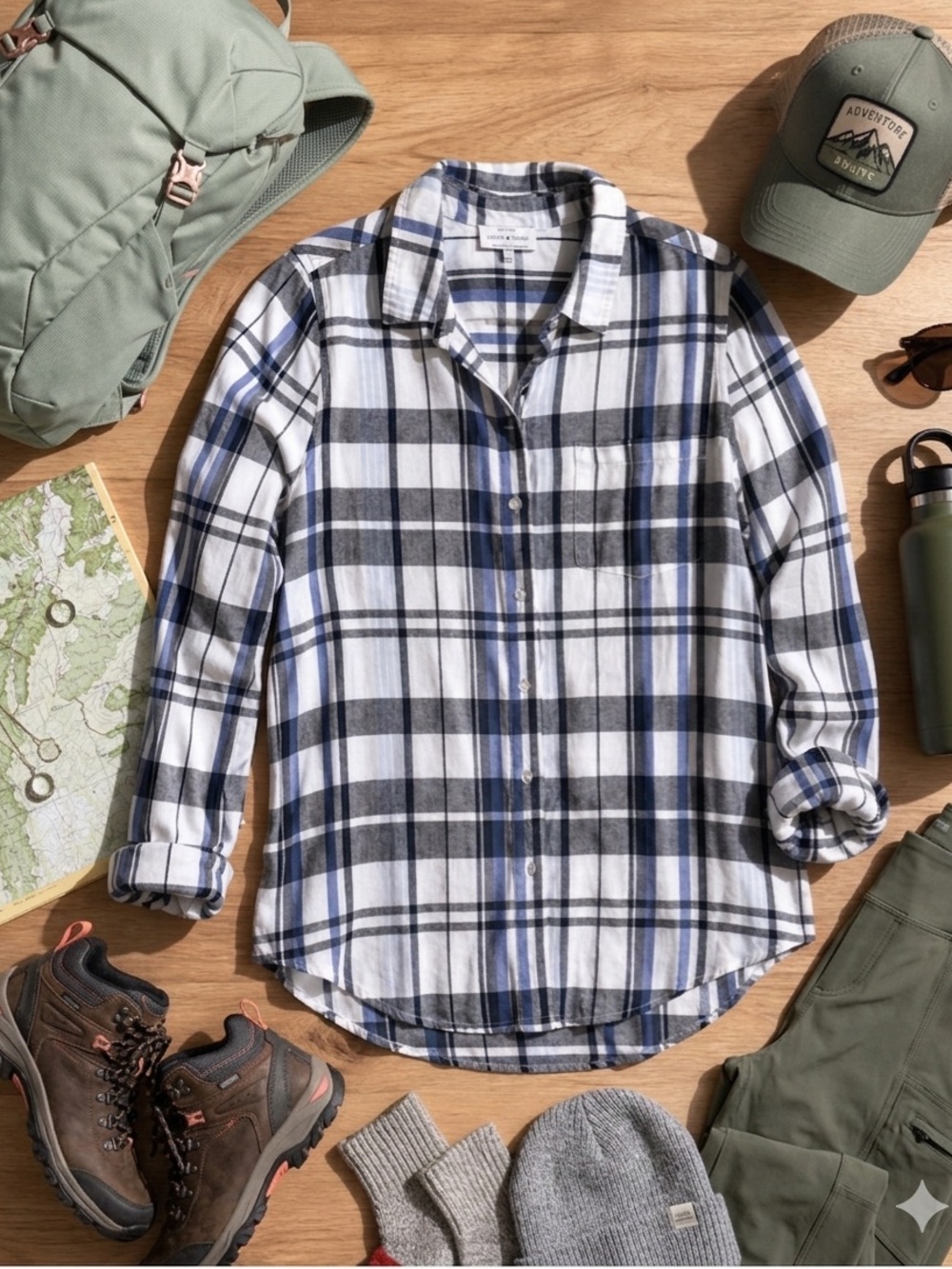 Lucky Brand Plaid Flannel Button Down Shirt Blue Black White Size Small